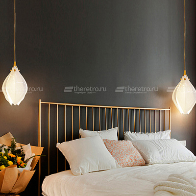 Дизайнерский подвесной светильник с каплевидным плафоном из нефритового фарфора в форме белого бутона LEA 8 плафона фото 21